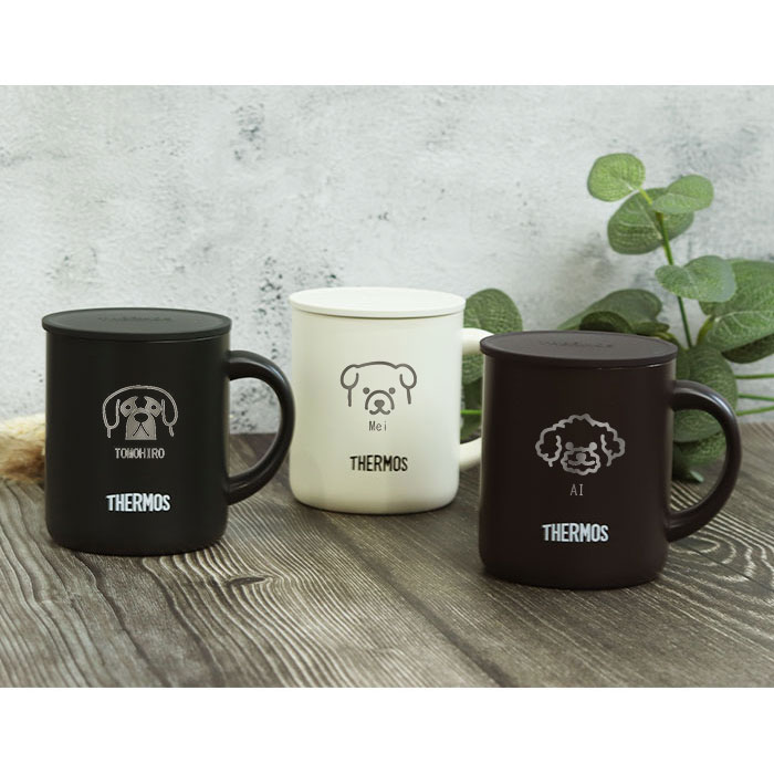 名入れ ギフト マグカップ 保温 蓋付き サーモス 真空断熱マグカップ 280ml 犬デザイン JDG-281C JDG-282C 箱入り 誕生日 プレゼント お祝い THERMOS ステンレス マグ 北欧 フタ付き 保冷 コーヒーカップ 大人 女性 男性
