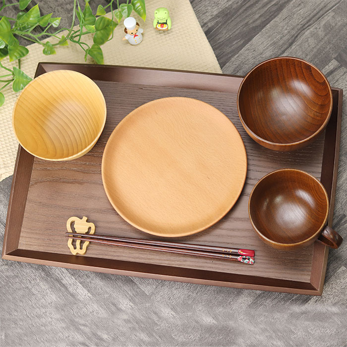 お盆 トレー 木製 ウォールナット風トレー 胴張 大 約40×27cm