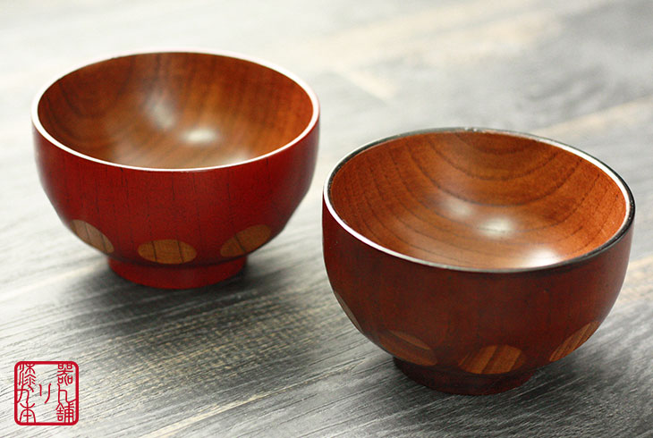 木製 汁椀 ドット 赤 茶 全2種 約11cm : 曲げわっぱ弁当箱の漆器かりん