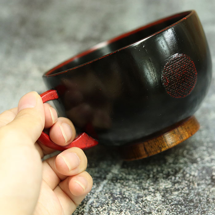 木製 お椀 汁椀 手付き スープカップ 根来 曙 丸玉柄 マルチカップ 食器 木製食器 カフェ 北欧 おしゃれ うるし 漆 和風 和食器 かわいい 椀 お椀 スープ 汁椀