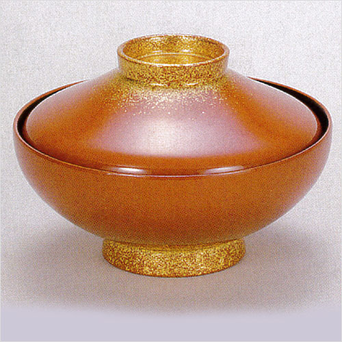 フタ付き雑煮椀 朱 金散らし 40平富士椀 5客セット 越前漆器 日本製