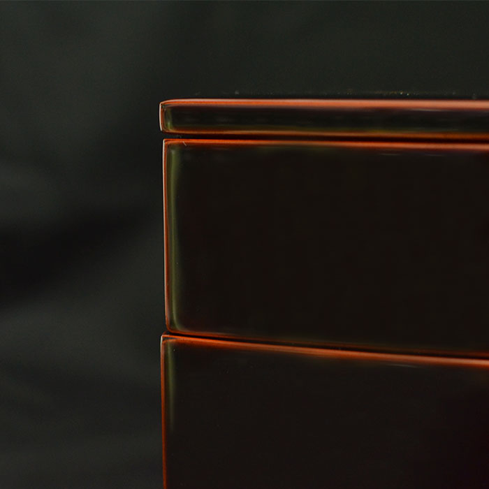 木製3段 三段重箱 6.5寸 溜 箔飛花 65隅角胴張三段重 越前漆器 送料