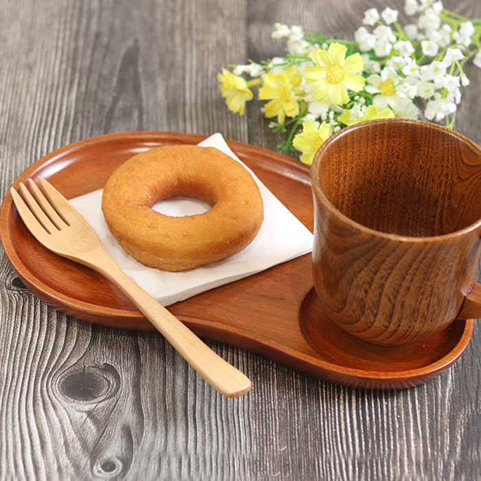 皿 木製 豆型 ウッドプレート モーニングプレート 茶 お皿 コーヒー
