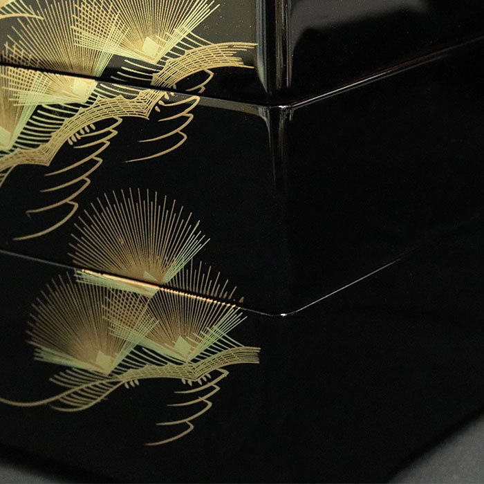 重箱 3段 日本製 国産 会津漆器 黒 6.5 三段重 共足 松庵 6.5寸 5〜6人