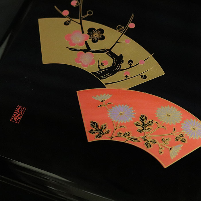 重箱 3段 日本製 国産 会津漆器 5.5 三段重共足 扇面F 黒 内朱 5.5寸 3