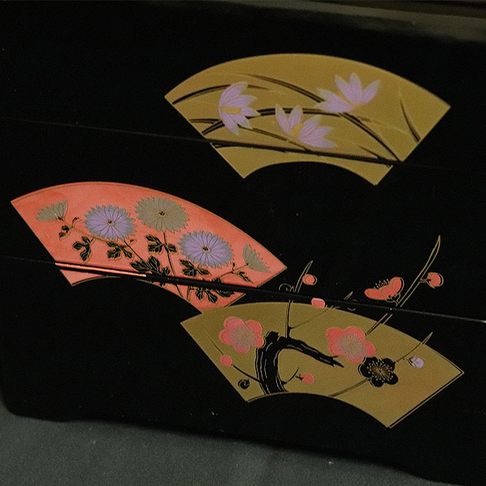 重箱 3段 日本製 国産 会津漆器 5.5 三段重共足 扇面F 黒 内朱 5.5寸 3