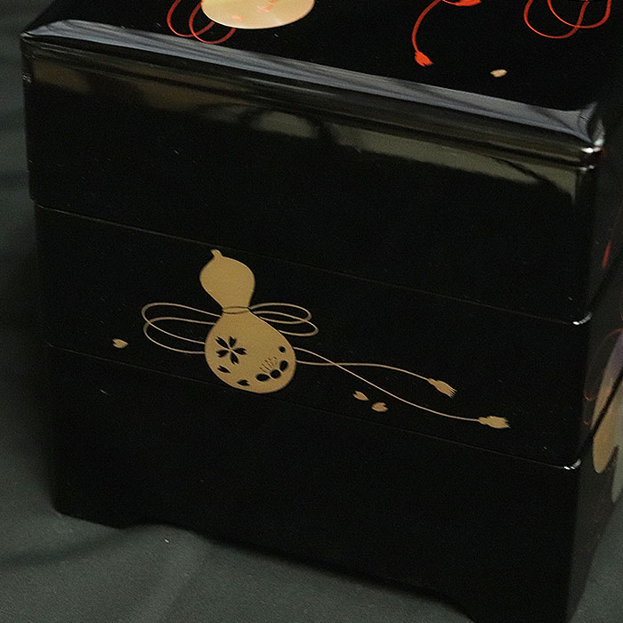 重箱 3段 日本製 国産 会津漆器 6.0 三段重共足 ひさご 黒 内朱 6寸 5