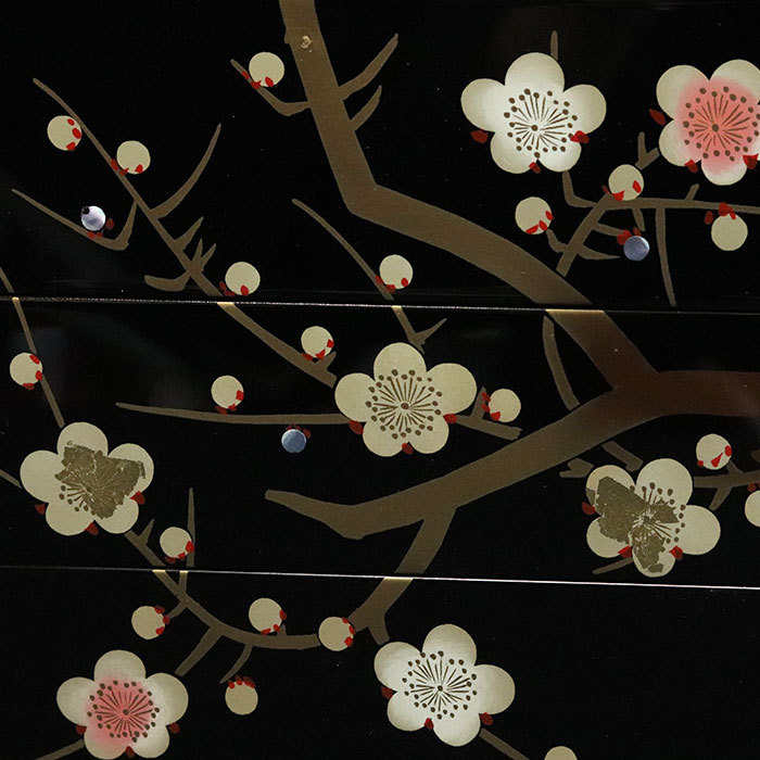 重箱 3段 日本製 国産 会津漆器 黒 6.5 三段重 枝梅 隅丸 6.5寸 5〜6人