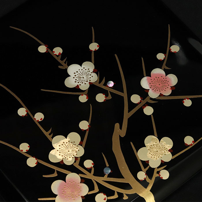 重箱 3段 日本製 国産 会津漆器 黒 6.5 三段重 枝梅 隅丸 6.5寸 5〜6人