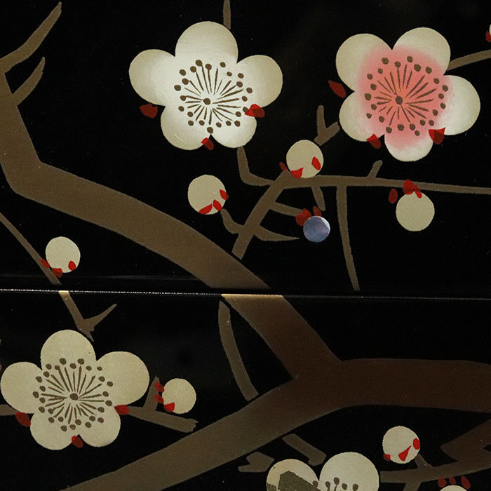 重箱 3段 日本製 国産 会津漆器 黒 6.5 三段重 枝梅 隅丸 6.5寸 5〜6人