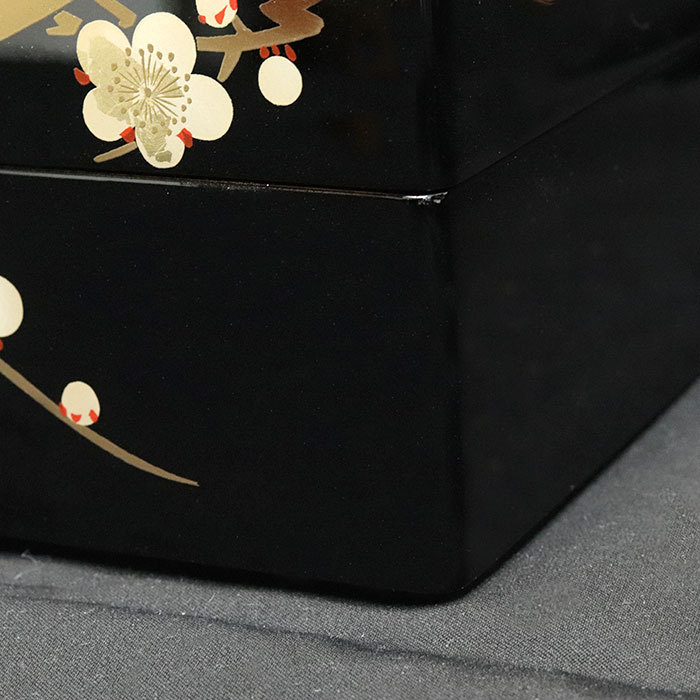 重箱 3段 日本製 国産 会津漆器 黒 6.5 三段重 枝梅 隅丸 6.5寸 5〜6人
