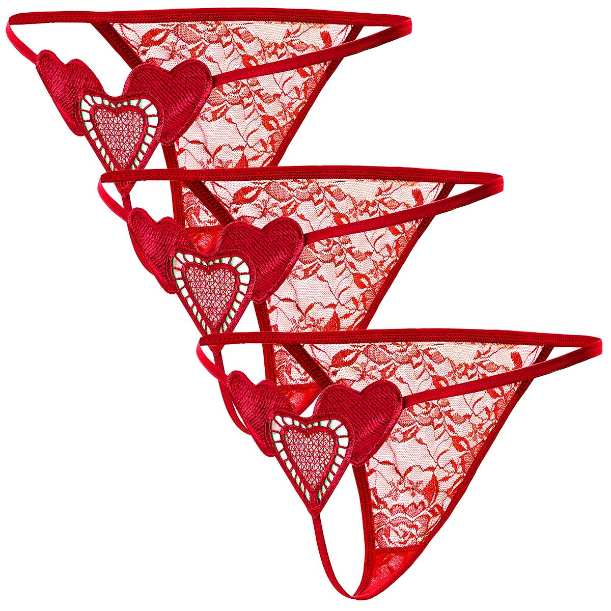 Tバックショーツ 3枚セット ハートモチーフ レース レディース 花柄