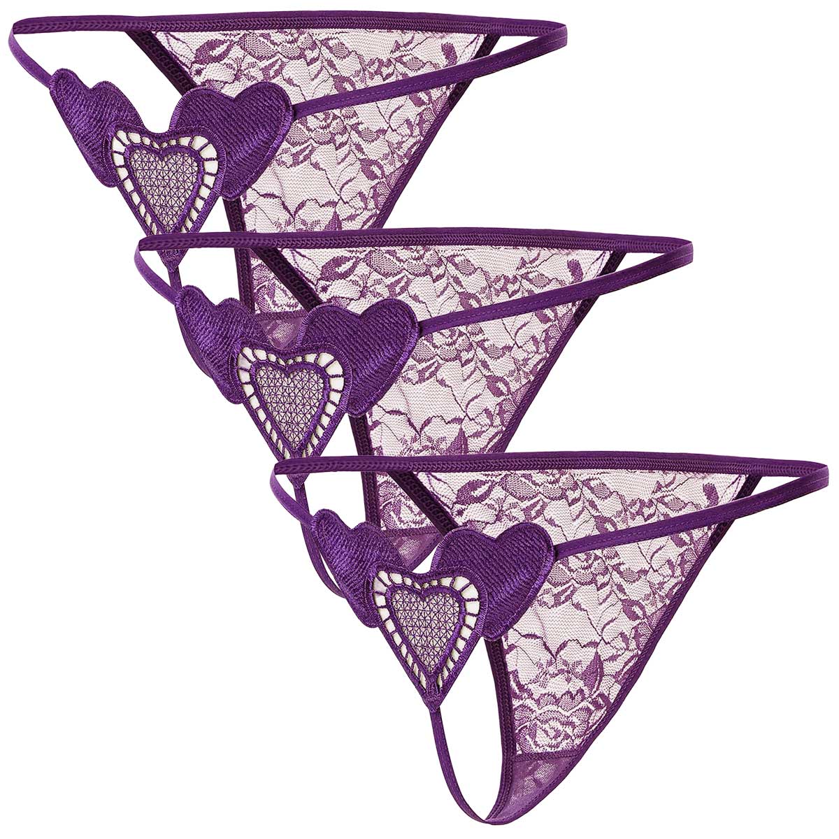Tバックショーツ 3枚セット ハートモチーフ レース レディース 花柄