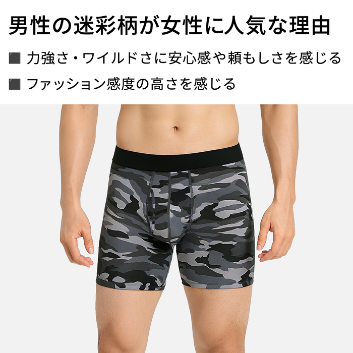 男らしさを引き立たせる 3部丈迷彩柄ボクサーパンツ