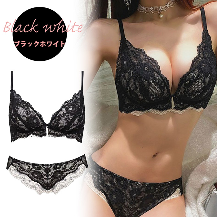 KarlyShop ノンワイヤー ブラジャー ショーツ セット 脇高 盛ブラ 幅広 谷間 柔らか 締...