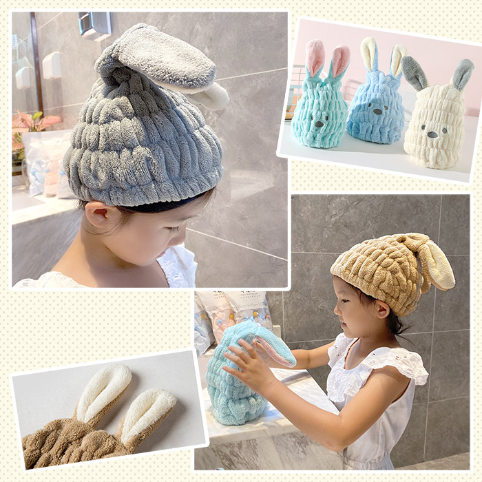 可愛いウサミミ付きのタオルキャップ