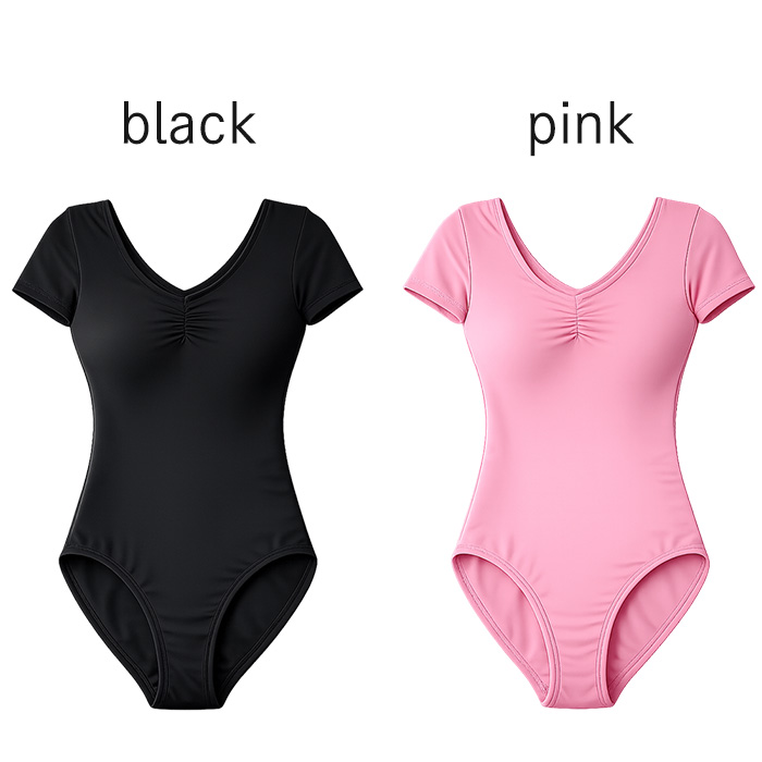 【送料無料】 綿混ストレッチ半袖バレエレオタード