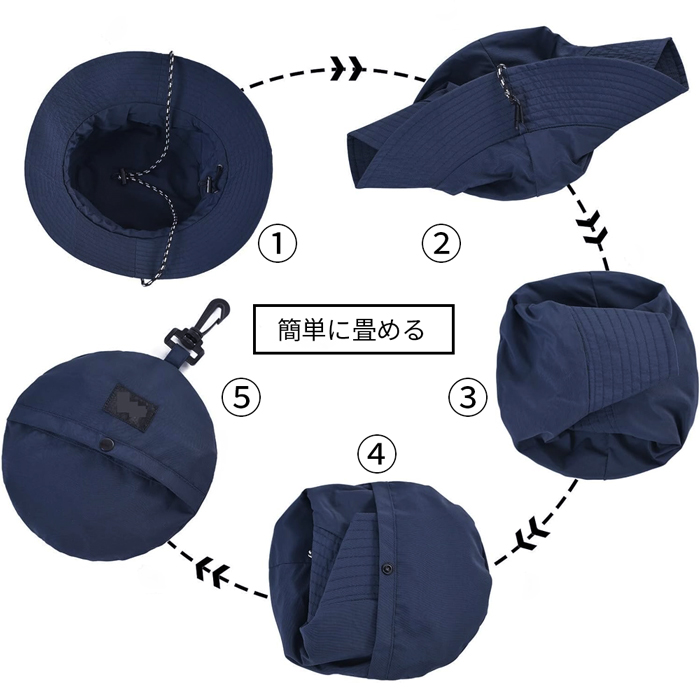 折り畳んでコンパクト！あご紐付きサファリハット
