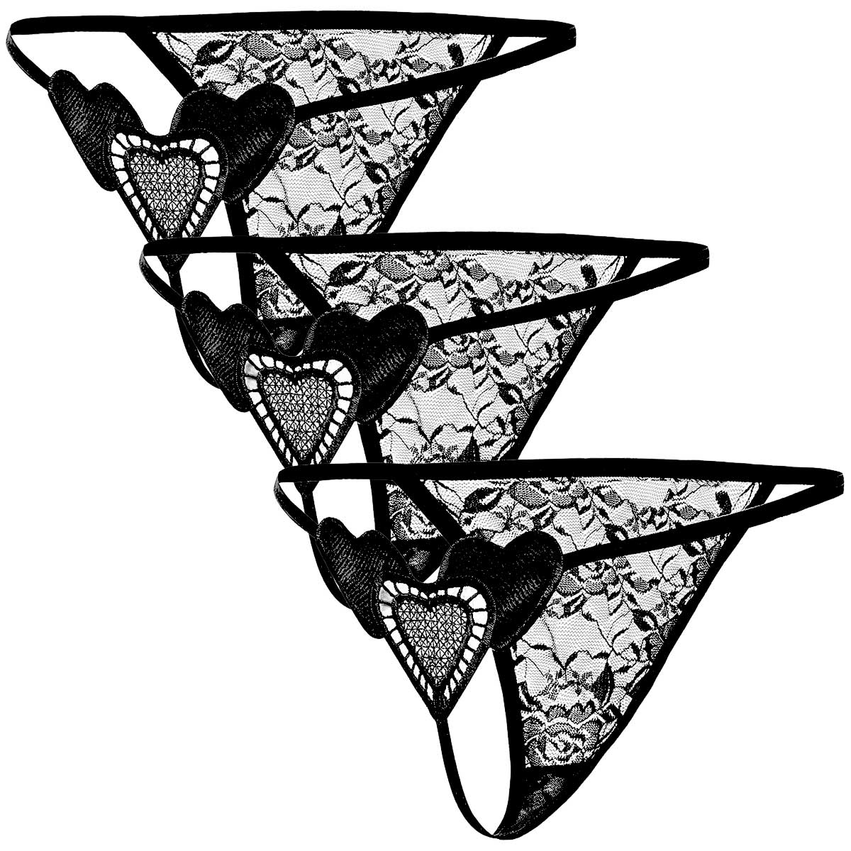 Tバックショーツ 3枚セット ハートモチーフ レース レディース 花柄