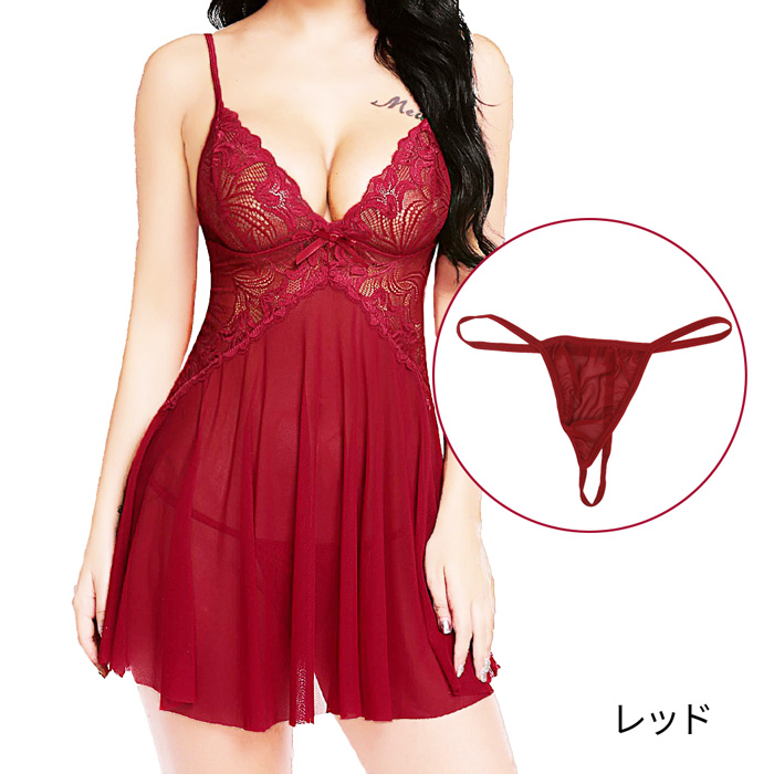 透け感がSEXYなAラインスリップ&Tバックセット