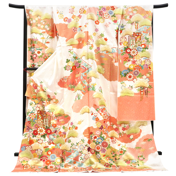 振袖 身長149-164cm 白 古典 正絹 豪華 振袖 身長149-164cm 白×紺 正絹