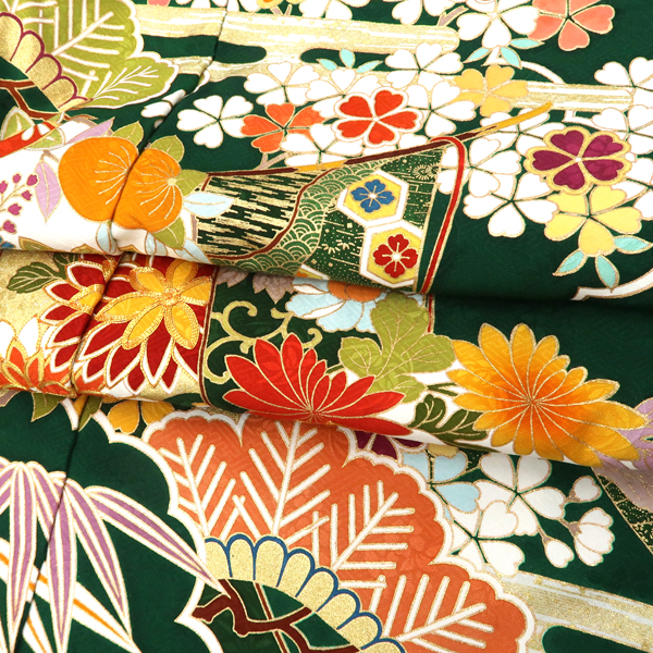 15%クーポンあり 振袖 京友禅 仕立て付き 緑 新品 販売 購入 古典柄 雲  