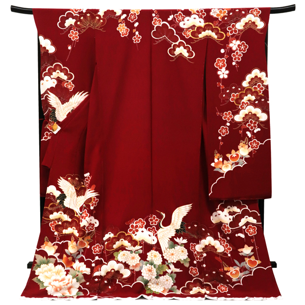 15%OFFセール 手描き京友禅 振袖 赤 仕立て付き 花かさね 新品 購入