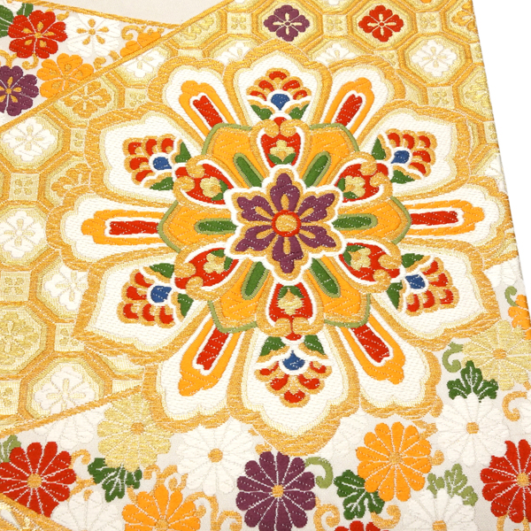 15%OFFクーポンあり 岡文織物 振袖用 袋帯 白 仕立て付き 振袖帯 正絹