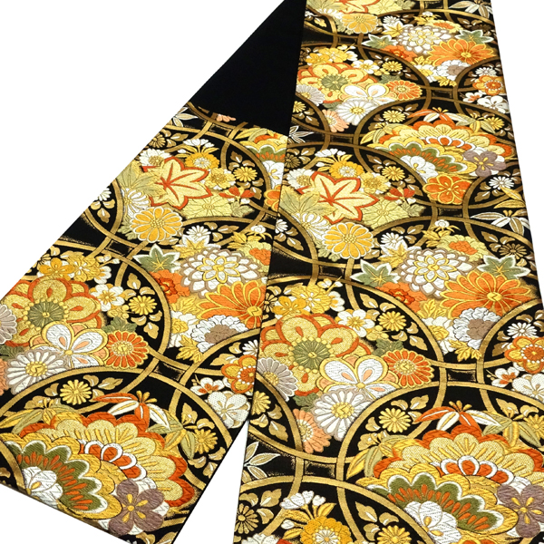 袋帯 振袖用 絲屋善創 仕立て付き 袋帯 黒色 輪繋ぎ 正絹 振袖 新品 購入 販売 帯 成人式 礼装用 フォーマル 古典柄 ffo-207
