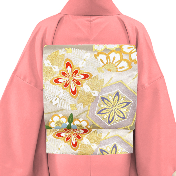 振袖用 袋帯 志都香 仕立て付き 銀色 シルバー ベージュ 成人式 帯 正絹 新品 購入 販売 七宝亀甲文 西陣織 フォーマル 古典柄 ffo-453の画像