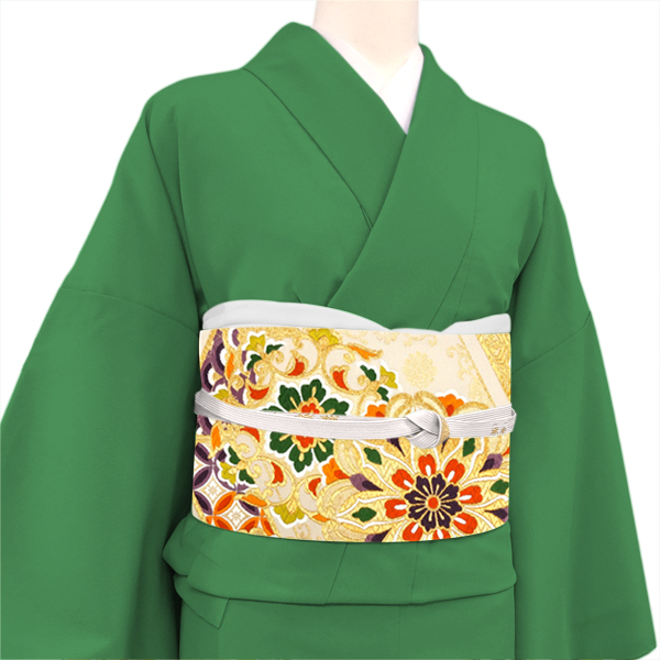 ふくい 袋帯 振袖用 仕立て付き ベージュ 絹 新品 購入 販売 帯 成人式 結婚式 礼装用 フォーマル 古典柄 亀甲 華文 仕立て込み ffo-486の画像