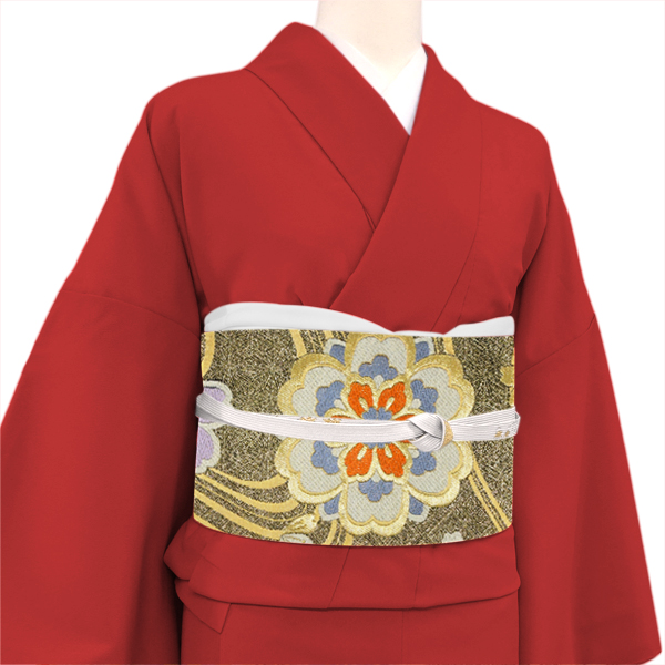 廣部商事 振袖用 袋帯 黒 金 ゴールド 仕立て上がり 流水 宝相華 桜 菊