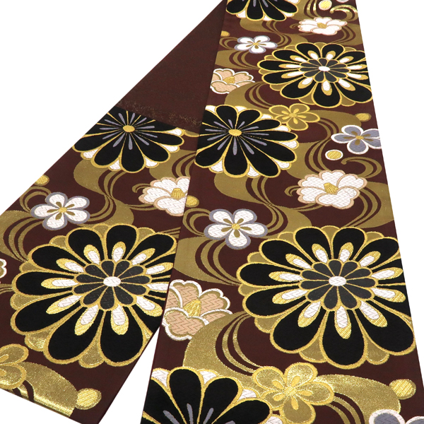 袋帯 振袖用 茶色 樹織物 仕立て上がり 振袖帯 正絹 西陣織 礼装