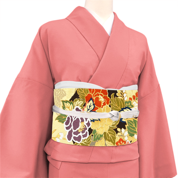 15%クーポンあり となみ織物 袋帯 振袖用 仕立て付き 金色 絹 松皮菱 四季花 新品 購入 販売 帯 成人式 結婚式 礼装用 フォーマル 古典柄 織文唐織 ffo-584の画像