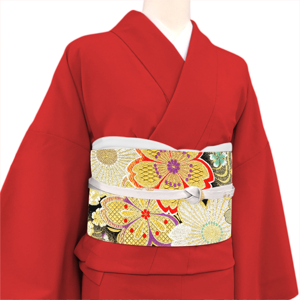 20%OFFセール 廣部商事 振袖用 袋帯 黒 仕立て上がり 桜 流水 振袖帯