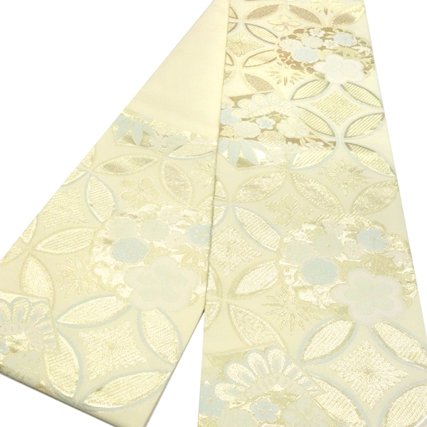 15%分クーポンあり 樹織物 振袖用袋帯 ベージュ 金 仕立て上がり