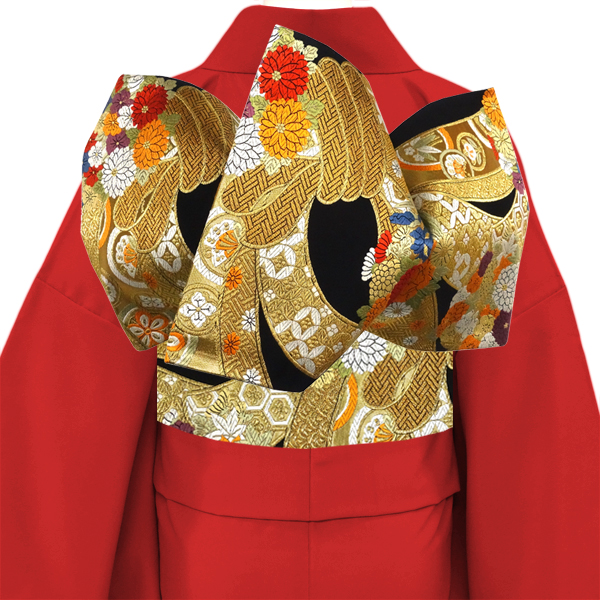 振袖用袋帯　西陣織：岡文(新品未仕立品) 15%クーポンあり 岡文織物 袋帯 振袖用 黒色 西陣織 仕立て付き 正絹
