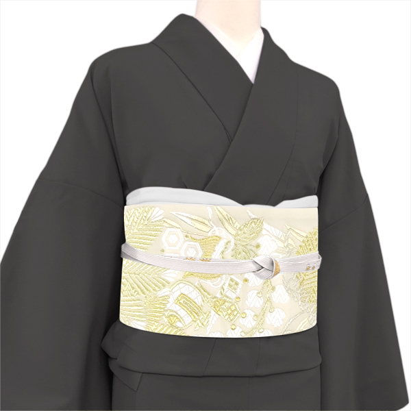 15%クーポンあり 都（みやこ）袋帯 白×金 仕立て付き 唐織 フォーマル 礼装用 松風林宝文 宝尽くし 古典 正絹 新品 西陣織 未仕立て お茶会 fo-1109の画像