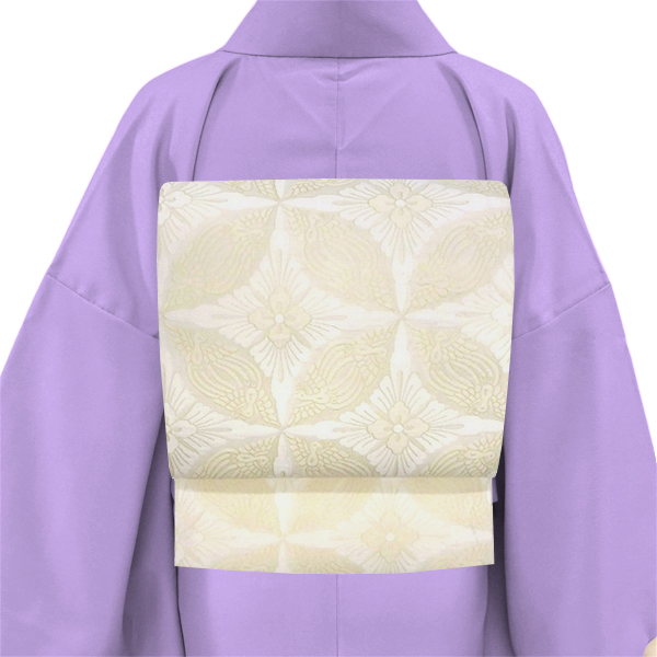 となみ織物 袋帯 白 仕立て付き フォーマル 礼装用 鳥襷 七宝 絹 新品 販売 購入 西陣織 お茶会 未仕立て 絹 fo-1131の画像
