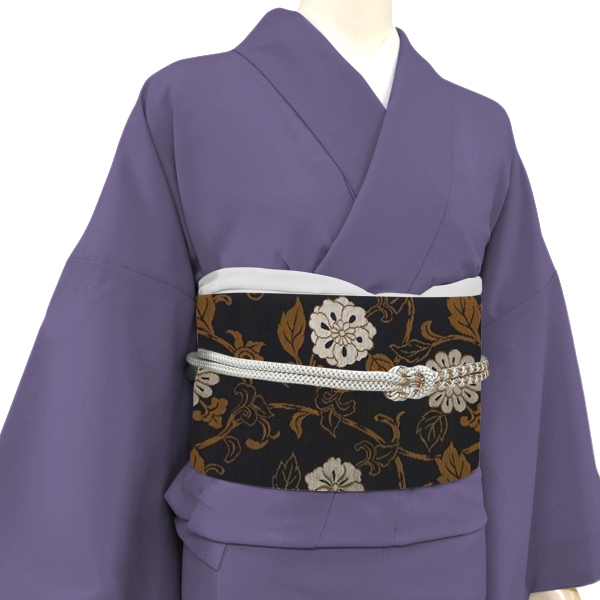 木原織物 洒落袋帯 黒 絹 仕立て上がり 新品 販売 購入 西陣織 カジュアル 袷用 古典柄 唐草 絹 ブラック fo-512の画像