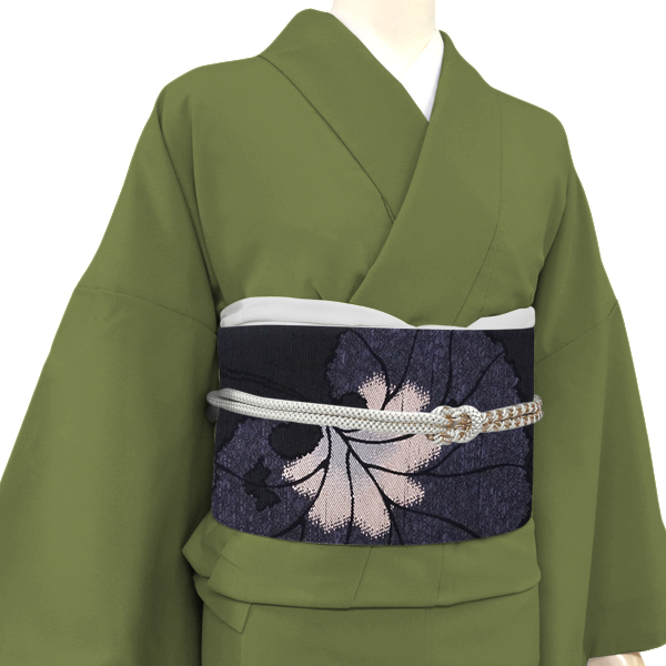 洒落袋帯 黒 絹 仕立て付き カジュアル ツワブキ 葉柄 新品 販売 購入 西陣織 未仕立て 洒落帯 仕立て込み 帯 長谷川企画室 fo-979の画像