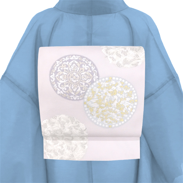 夏袋帯 薄紫 仕立て付き 志都香 フォーマル 夏 袋帯 絽袋帯 礼装用 西陣織 丸文 連珠向かい鳥文 単衣 夏物 正絹 販売 新品 夏帯 fon-411の画像