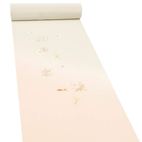 15%クーポンあり 工芸キモノ野口 刺繍付下訪問着 販売 仕立て付き クリーム色 新品 購入 雲錦 桜楓 反物 袷 単衣 正絹 フォーマル お茶会 h-708