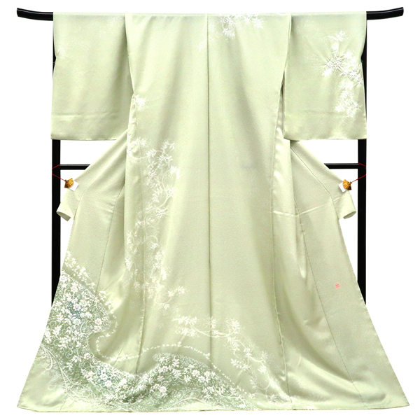 専用Y3603❁新品 単衣 正絹 滝泰謹製 絞り 仕付け糸付 訪問着 着物 15%クーポンあり 滝泰 訪問着 絞り おぼろ染 仕立て付き 黄緑 襲ね絞り