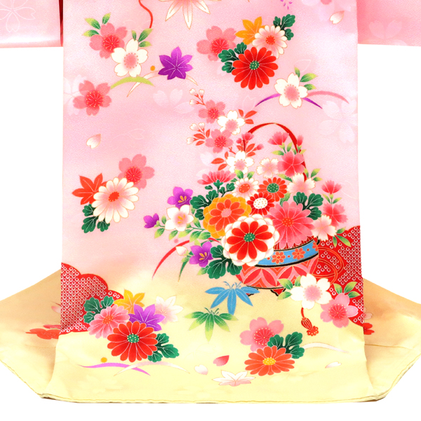 産着 女の子 黄色 ピンク お宮参り 正絹 京友禅 着物 初着 のしめ 新品