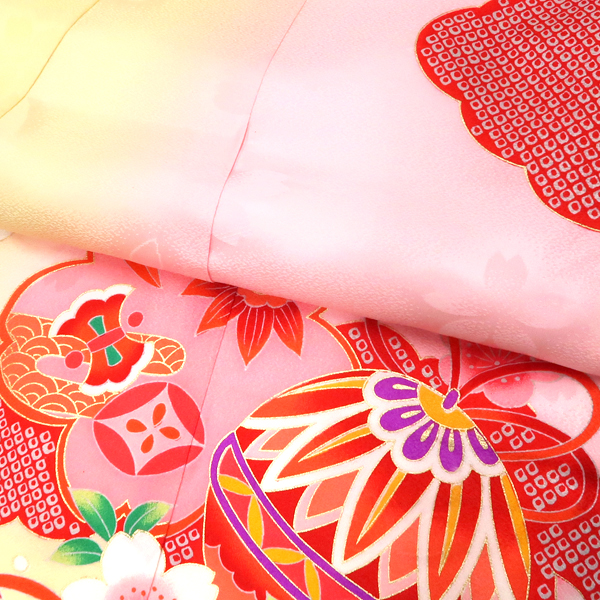 産着 女の子 黄色 ピンク お宮参り 正絹 京友禅 着物 初着 のしめ 新品