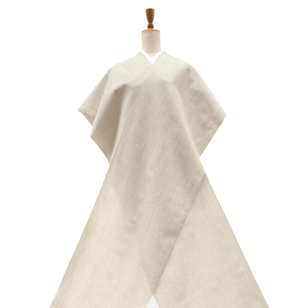 夏着物 仕立て付き 綿麻 新品 購入 販売 縞 亜麻色 生成り 未仕立て 着尺 反物 カジュアル お洒落着 7月 8月 盛夏 幅広 女物 男物 ktn-185の画像