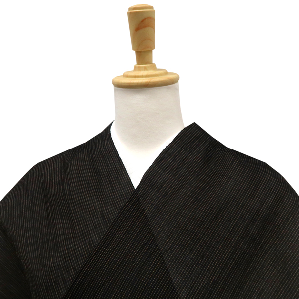 小千谷縮 着物 杉山織物 仕立て付き 黒 縞 ピンストライプ 麻 夏着物 新品 未仕立て カジュアル 盛夏 広幅 女物 男物 小千谷ちぢみ ktn-207の画像