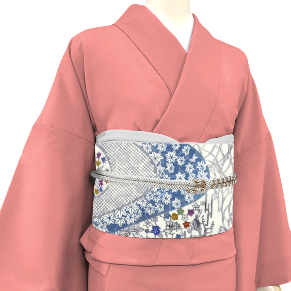 弥栄織物 京紅型 名古屋帯 正絹 仕立て付き 紅型染め 新品 九寸帯 未仕立て カジュアル 水色 茶屋辻柄 スリーシーズン着用可能 絹 no-231の画像