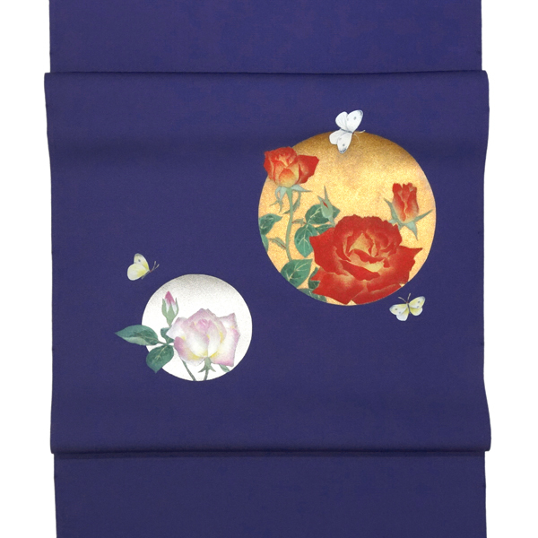 塩瀬名古屋帯 正絹 青紫 仕立て付き 京友禅 染め帯 お茶会 新品 九寸帯 